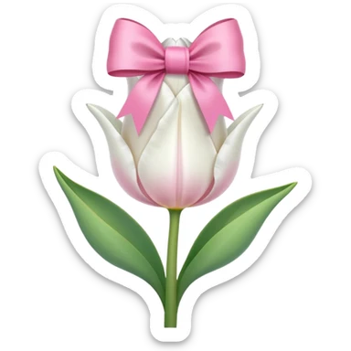 White tulip with pink bow sticker