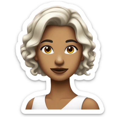 Chica de piel blanca, con pelo de color negro largo y ondulado, ojos de color marrones , oscuros , que esté vestida con algo semi formal sticker