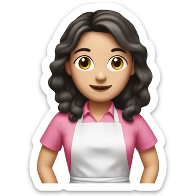 A white girl with long dark hair in pink apron sticker