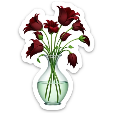 completely wilted flowers all drooping over the edges of a vase, every flower hanging down sticker