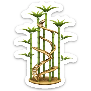 Very Large alien-futuristic multi-tier multi-level curved spiral step plant rack constructed from 7/8ths of an inch thin bamboo poles  sticker