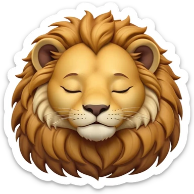 Meme-Worthy Cute Sleeping Lion Portrait Emoji, Head resting peacefully with a contented smile, showcasing a robust build and a luxuriously soft tawny Fur with a flowing mane, eyes shut in a serene, restful nap, Simplified yet hilariously adorable features, highly detailed, glowing with a soft, drowsy light, high shine, relaxed and utterly lovable, stylized with an air of playful laziness, bright and heartwarming, soft glowing outline, capturing the essence of a comically sleepy lion, so meme-worthy it feels like it could instantly become the next viral sensation of adorable slumber! sticker