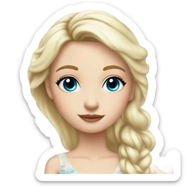 Beautiful blond girl with blue eyes and floral pastel wedding dress sticker