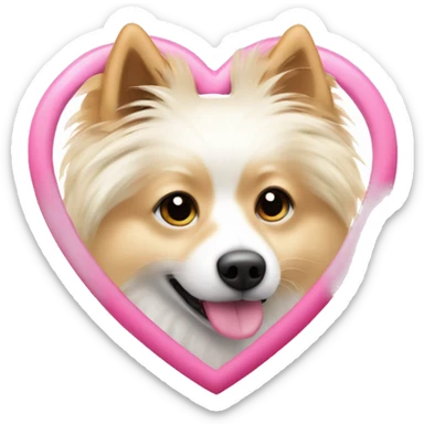 White and blonde spots spitz in a pink heart sticker