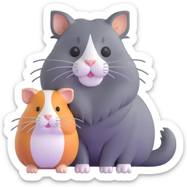 grey long haired cat with two guinea pigs sticker