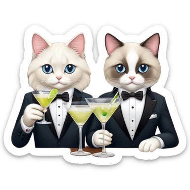 One ragdoll cat and one tuxedo cat drinking martinis at the bar sticker