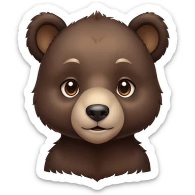 Cinematic Noble bear cub Portrait Emoji, Poised and regal, with a large, imposing build and a thick, well-groomed rich dark brown fur, deep-set soulful eyes, Simplified yet sharp and sophisticated features, highly detailed, glowing with a soft, dignified glow, high shine, intelligent and formidable, stylized with an air of wild majesty, focused and attentive, soft glowing outline, capturing the essence of a watchful and commanding guardian, so majestic it feels as though it could lumber out of the screen with effortless authority! sticker