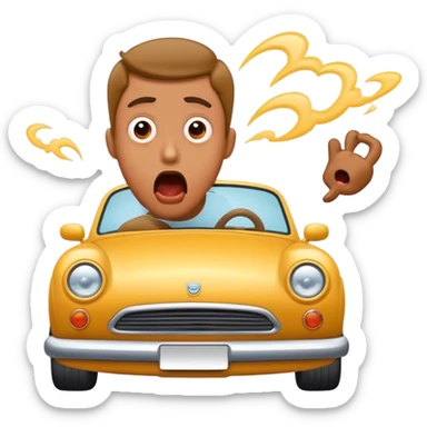 A car flying into a guys mouth sticker