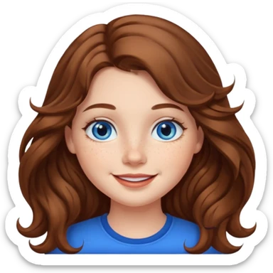 girl with long wave brown hair, blue eyes, plump lips and freckles  sticker