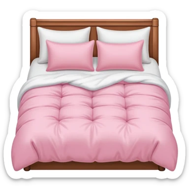 pink cozy bed with soft pillows and a fluffy blanket, neatly made, realistic sticker
