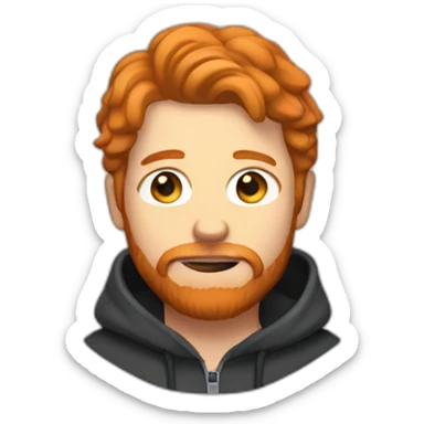 Man with ginger hair and a ginger beard wearing a hoodie sticker