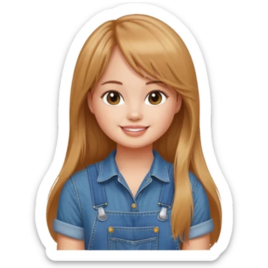 Debby Ryan (long hair with straight bangs) wearing overalls sticker
