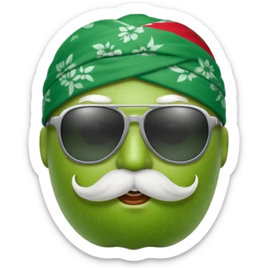 apple with white mustache and sunglasses and wearing bandana sticker