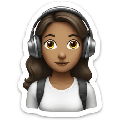 brunette girl listening to music with headphones on sticker
