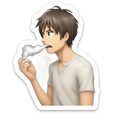 Eren Yeager breathing out a puff of smoke sticker