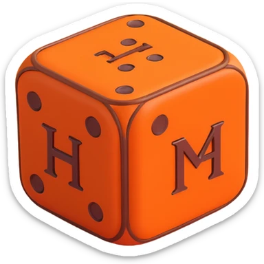 single dice, 3D, Hermès orange color with brown camel leather trim, elegant, no text sticker