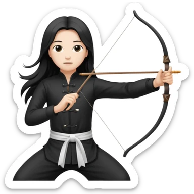 pratiquant de qi gong aux cheveux longs, habits noirs ou blancs, qui tire l'arc vers la gauche sticker