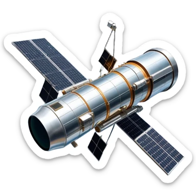  Cinematic Realistic Hubble Space Telescope – A majestic, ultra-detailed rendering of the Hubble Telescope floating above Earth. Its reflective metallic surface and vast solar panels stretch into the darkness, while the lens is pointed outward, capturing the mysteries of the cosmos. sticker