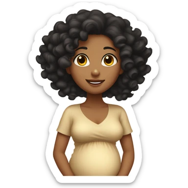 Girl with tan skin, pregnant, black curly hair waving hi sticker