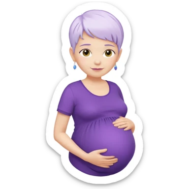 pregnant older women with purple shirt, white pixie hair, head neck and abdomen only sticker