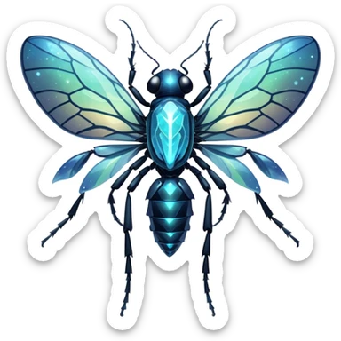 A bioluminescent insectoid with crystalline exoskeleton segments that refract light into dazzling patterns, capable of phasing through solid objects when exposed to moonlight. sticker