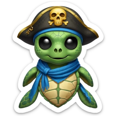 sea turtle wearing a blue pirate skull scarf sticker