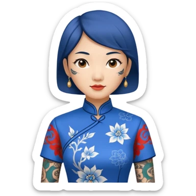 ancient woman with tatooed and blue cheongsam sticker