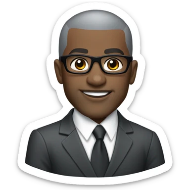deon sanders with suit and glasses and buzz cut and small eyes and gray gotee sticker