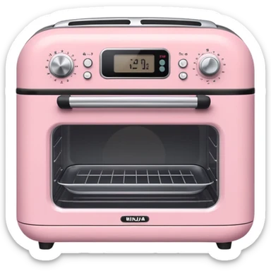 Cute emoji-style Ninja Combi countertop oven, pastel pink appliance, rounded edges, soft highlights, simple shadows, modern kitchen gadget aesthetic, kawaii but realistic, centered, white background sticker
