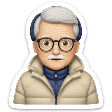 old man in puffy winter coat, wearing glasses sticker