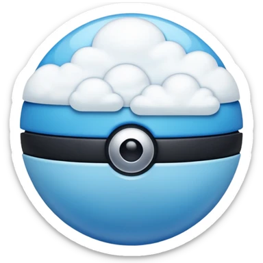 blue pokeball emoji, top half is a more saturated blue, bottom half is white, black stripe, with a white sheen, with a pearlescent finish, with a cloud effect sticker