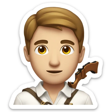 a male, aiming with a bow, facing  his target, eyes closed, wearing a white shirt, very short brown hair, bright skin, only show upper part of the body from waist up sticker