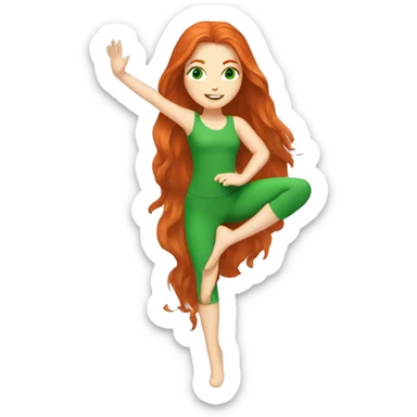 long-haired redhead woman with green eyes, doing the splits sticker