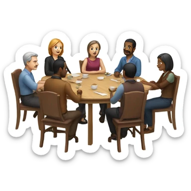 6 people sitting either side of a table sticker