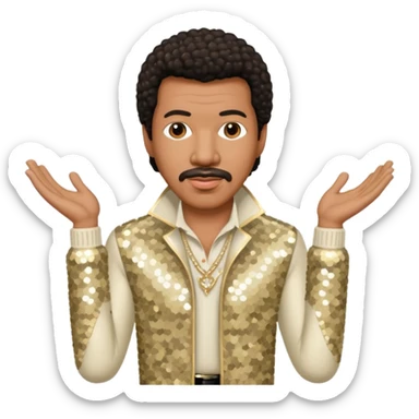 Lionel Richie with dark brown hair, cream sequin outfit  sticker