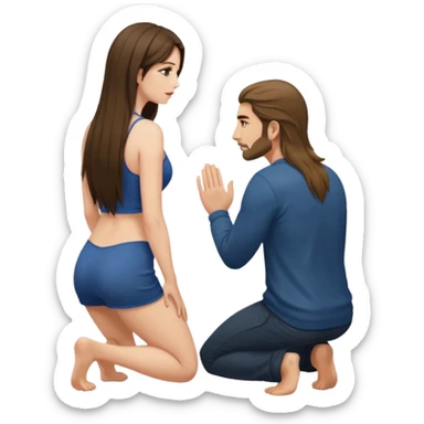 A woman facing towards a man only showing her back and she kneels down sticker