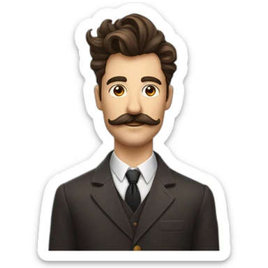 homme moustache carré juste en dessous du nez, et coiffure de côté brun foncé, juste la tête, et les cheveux court et pas bouclé sticker