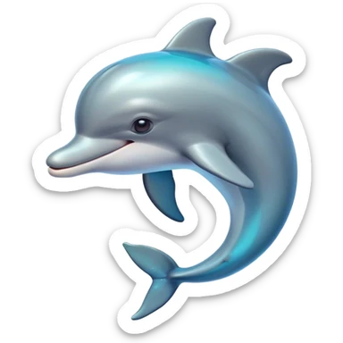 Cinematic Cute Bottlenose Dolphin Portrait Emoji, Head tilted playfully and inquisitively, featuring a charming, shiny glossy body with smooth, gleaming skin and round, sparkling eyes full of playful wonder, Simplified yet irresistibly adorable features, highly detailed, glowing with a warm, inviting aquatic glow, high shine, affectionate and lively, stylized with a touch of whimsical marine charm, soft glowing outline, capturing the essence of a mischievous yet endearing dolphin that seems as if it could splash out of the screen into your arms! sticker