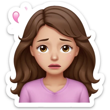 girl with wavy long brown hair, brown eyes, light to medium complexion, long lashes, light pink lipstick, wearing light pink shirt, crying big big tears sticker
