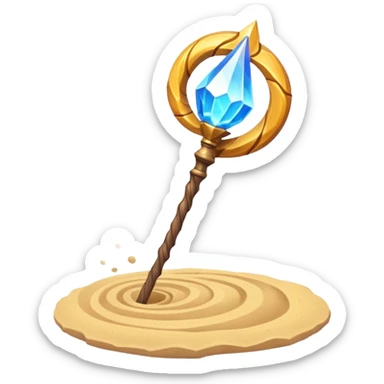 desert sand mage staff object icon, ancient wooden staff, swirling sand crystal on top, glowing golden aura, small floating sand particles, fantasy desert style, 3D cartoon, mobile game icon style, centered, clean background, soft shadow, no text, no watermark
 sticker