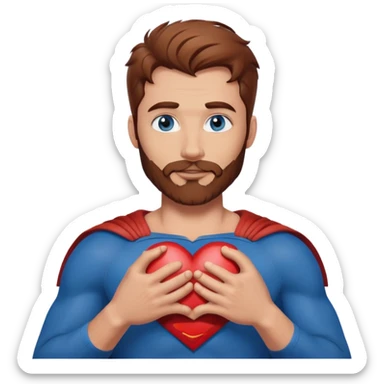 Adult Superman with blue eyes redish brownish hair and full scruffy beard making a heart with his hands sticker