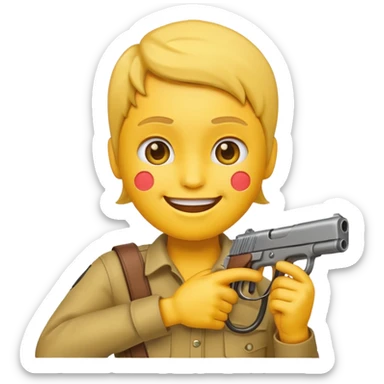 Create a smiling face emoji that’s holding a gun aimed to their forehead sticker