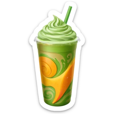 Iced Mango Matcha latte in a 16oz plastic cup sticker