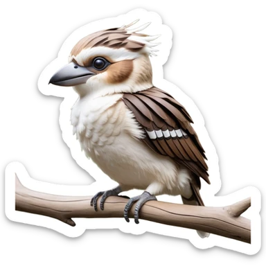 cinematic-kookaburra-realistic-full-body-perched-emoji,-compact-sturdy-frame-balanced-on-a-weathered-branch,-brown-and-white-feathered-wings-folded-neatly,-bold-striped-face-with-a-mischievous-glint-in-its-eye,-massive-sharp-beak-slightly-open-as-if-ready-to-laugh,-simplified-yet-realistic-focused-features,-highly-detailed,-glowing-with-a-warm-golden-light sticker