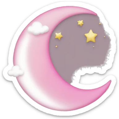 Pink crescent moon with sparkly white clouds sticker
