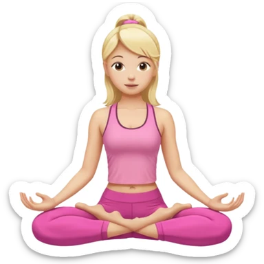 blonde girl doing yoga wearing pink sticker