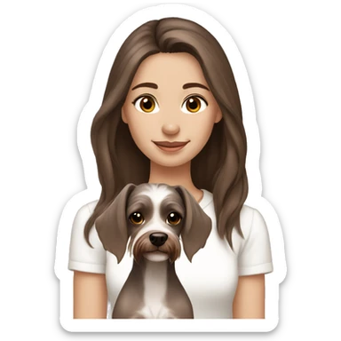 Brown hair girl with brown eyes, beautiful with hairless Chinese crested dog  sticker