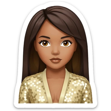 LeToya Luckett from Destiny's Child with long dark brown hair, cream sequin outfit sticker