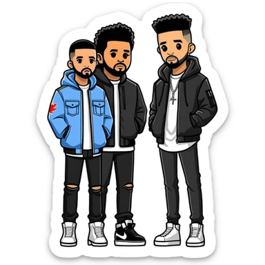 2022 illustration of The Weeknd and drake. Both  canadian singers from Toronto, must be ultra hyperrealistic, and mirco-detailed, 3D sticker design
 Must be 8k hd, 8000x8000px resolution. Must use very thin transparent smooth lines sticker
