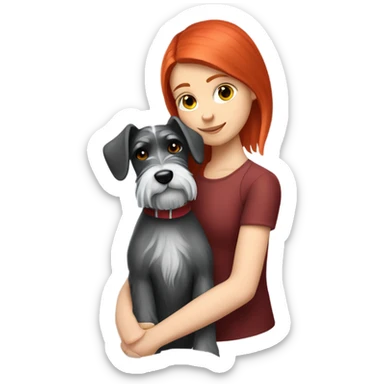 White Slavic girl with red hair huggin schnauzer  sticker